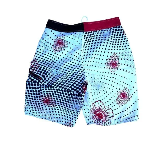 Hawaiian Tropic Mens Sz 34 Multi Color Floral Polka Dot Board Shorts Front Tie - Picture 7 of 7